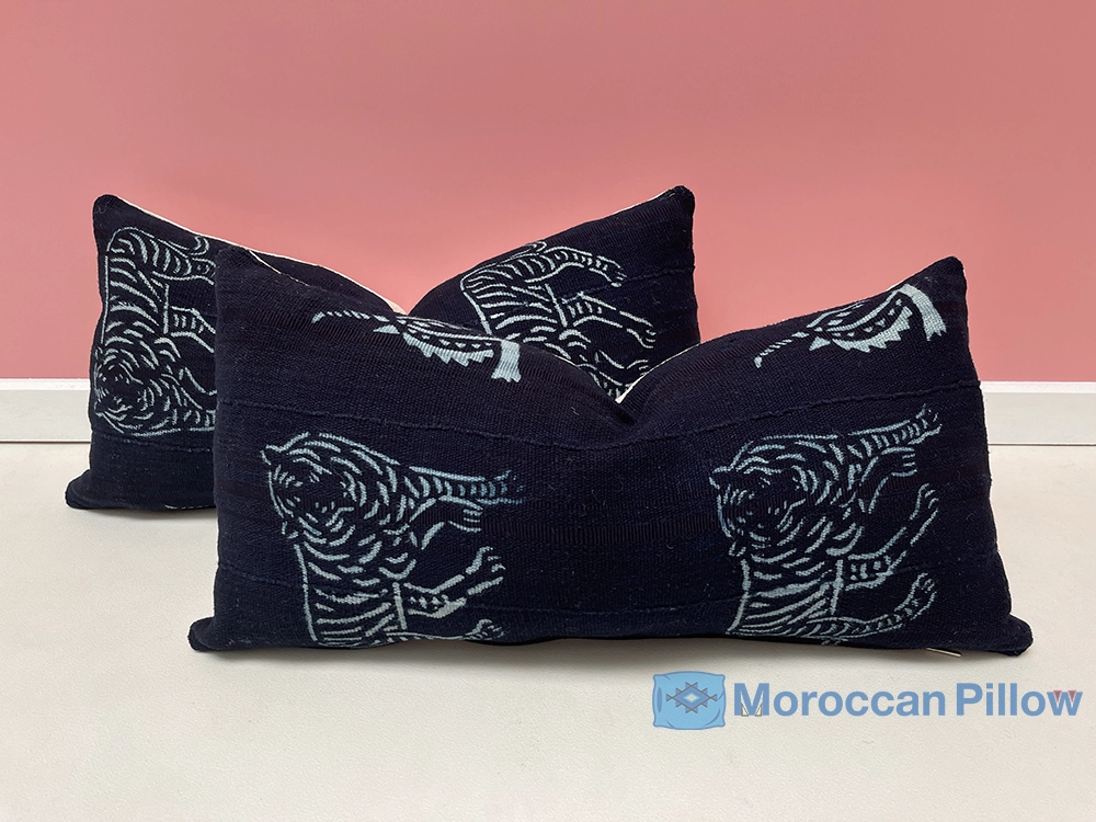 Dark Blue Moroccan Woven Pillows 13 X 20 In