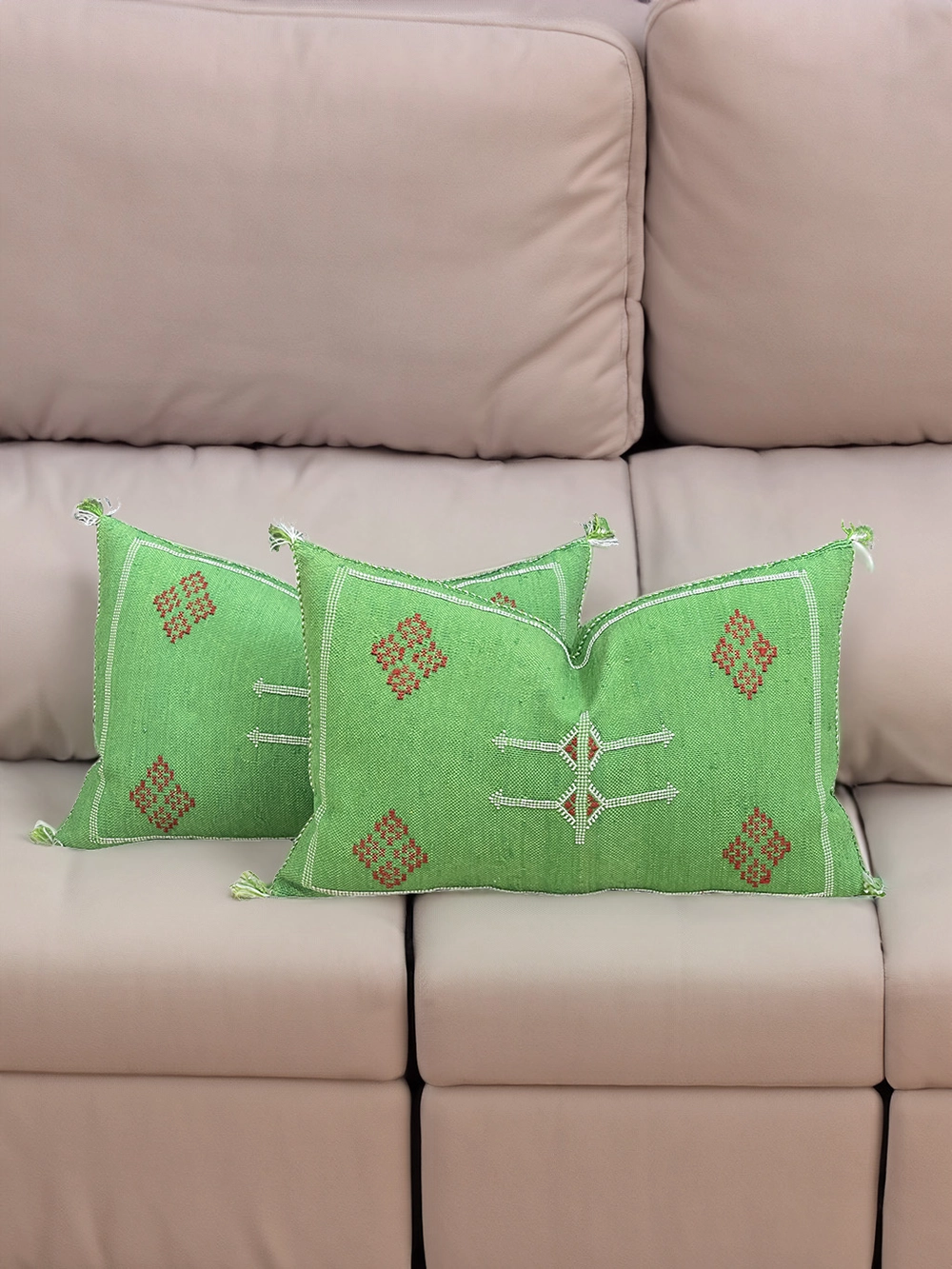 Green Moroccan Silk Pillows 13 X 20 In 041