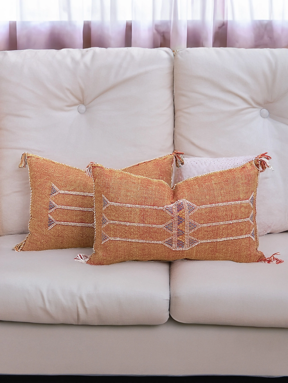 Light Orange Moroccan Silk Pillows 13 X 20 In 051