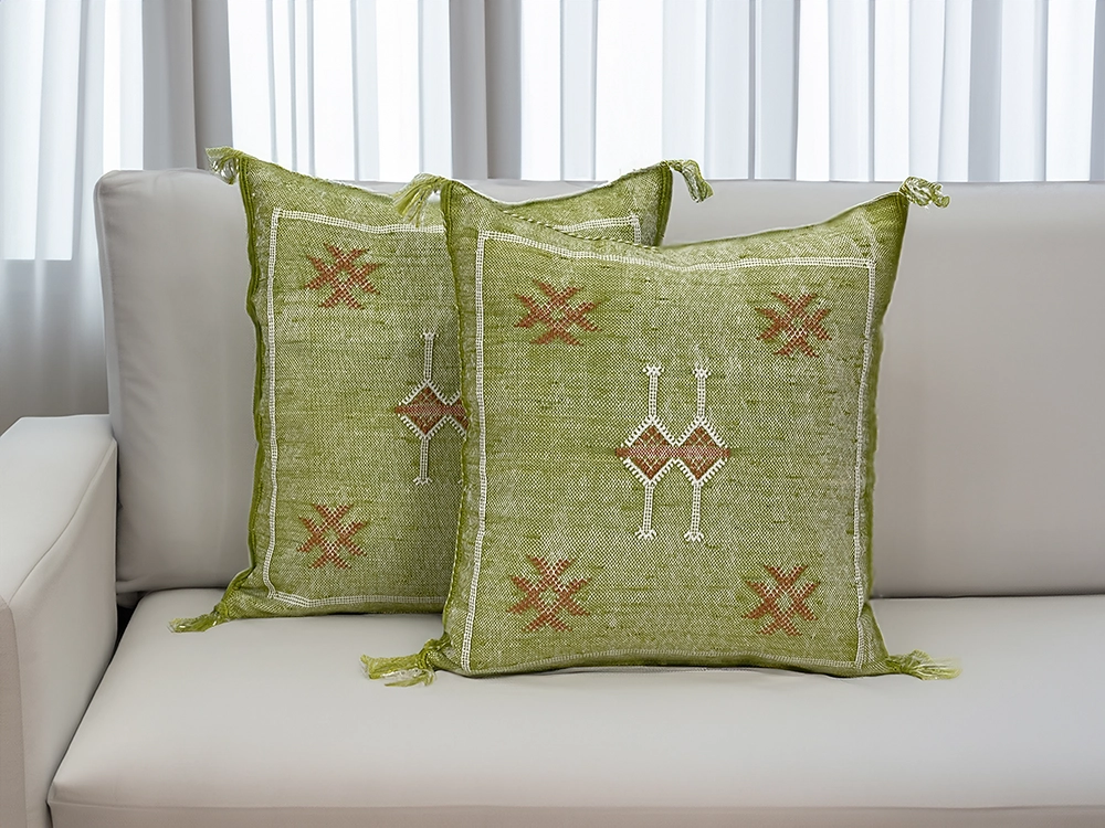 Sage Whisper - Moroccan Natural Silk Pillow 20 X 20 In