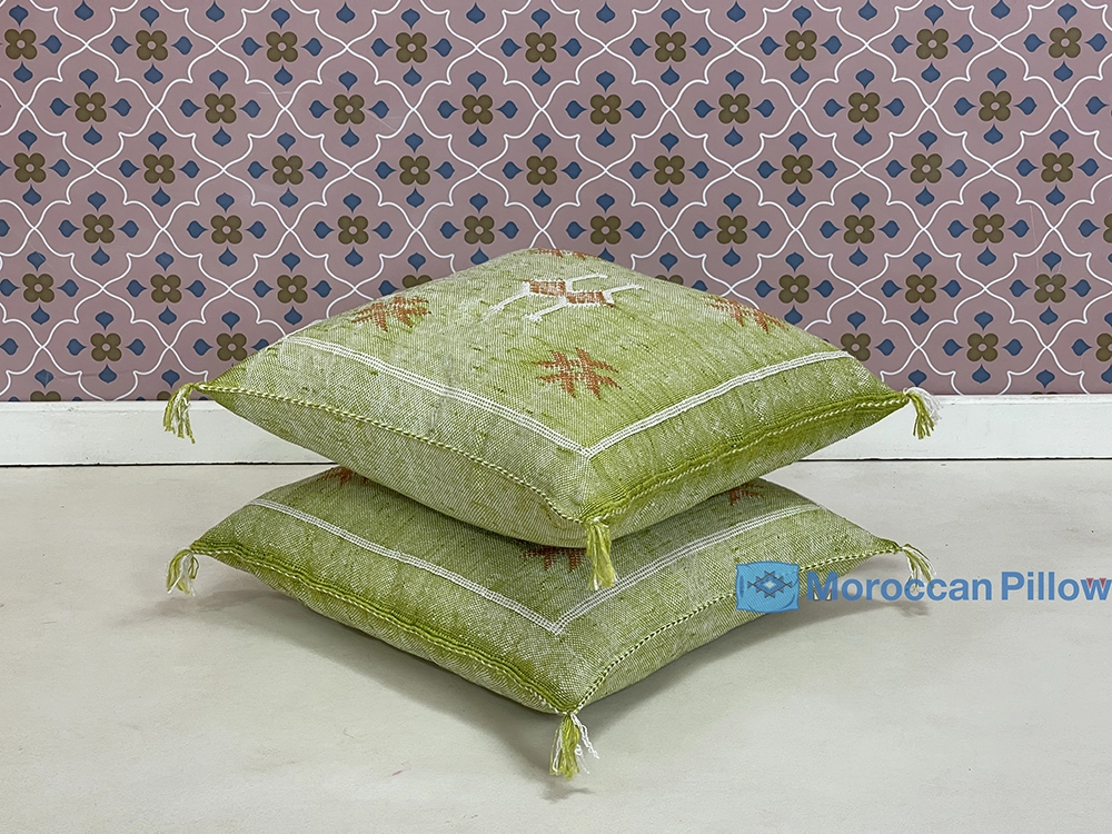 Sage Whisper - Moroccan Natural Silk Pillow 20 X 20 In