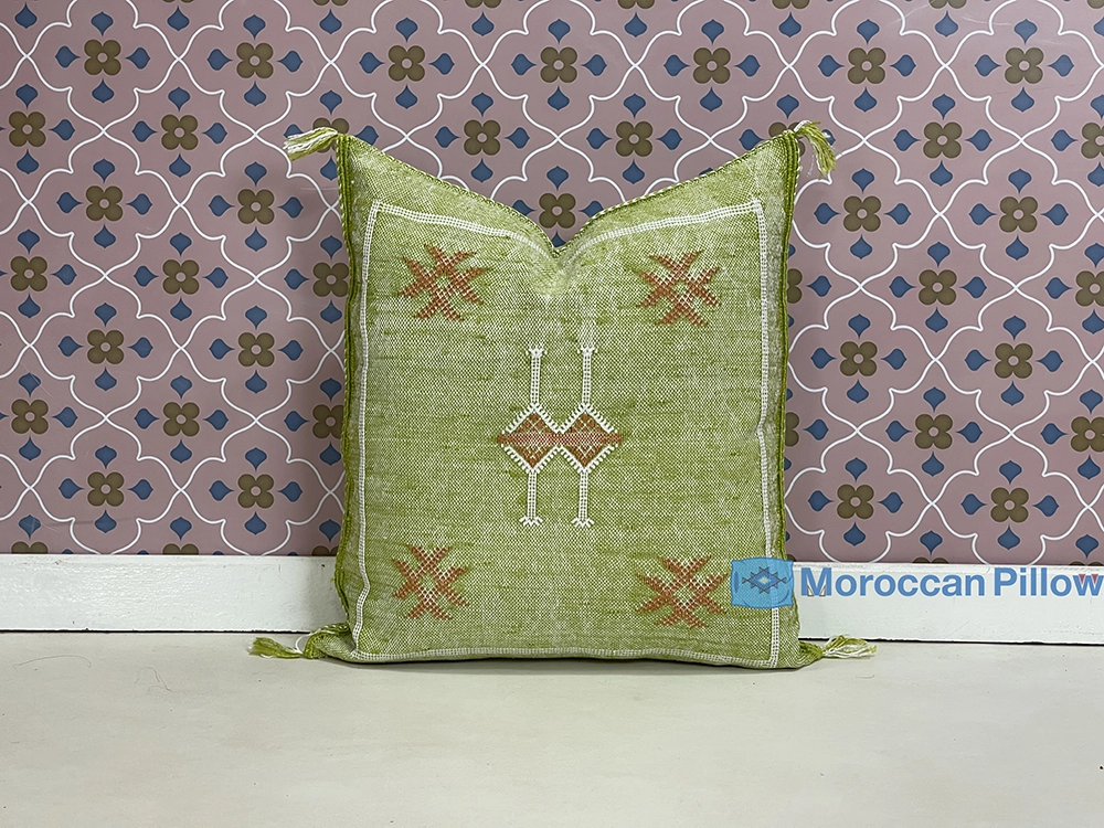 Sage Whisper - Moroccan Natural Silk Pillow 20 X 20 In