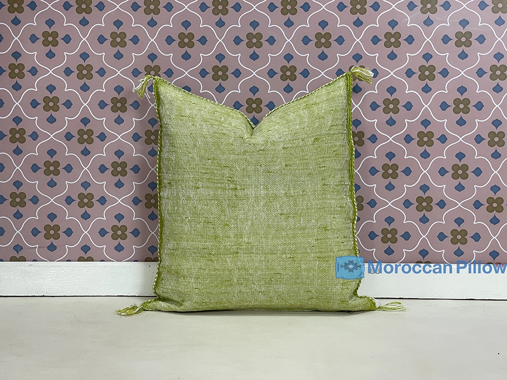 Sage Whisper - Moroccan Natural Silk Pillow 20 X 20 In