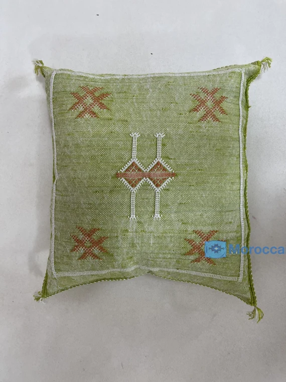 Sage Whisper - Moroccan Natural Silk Pillow 20 X 20 In